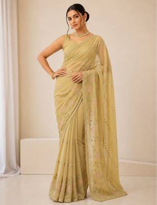 Heavy star georgette beads & lace work saree 3