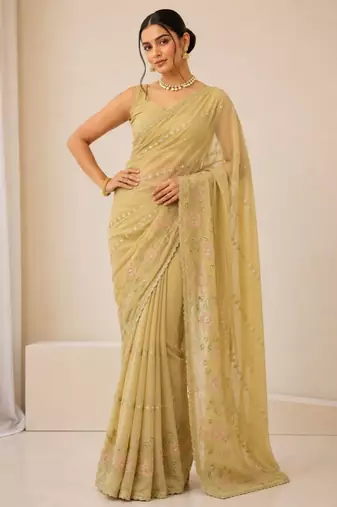 Heavy star georgette beads & lace work saree