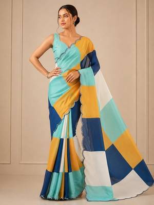 premium heavy chinon silk blend mirror work saree 2