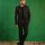 Black woven cotton linen jacket set
