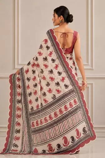 premium heavy chinon silk blend mirror work saree