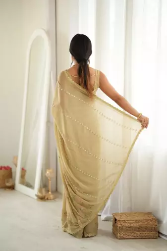 Heavy star georgette beads & lace work saree