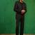 Black woven cotton linen jacket set