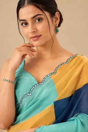 premium heavy chinon silk blend mirror work saree