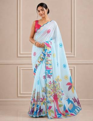premium heavy chinon silk blend mirror work saree 1