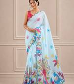 premium heavy chinon silk blend mirror work saree