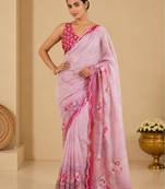 printed chinon silk blend mirror lace saree