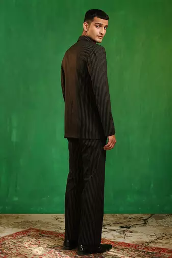 Black woven cotton linen jacket set