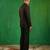 Black woven cotton linen jacket set