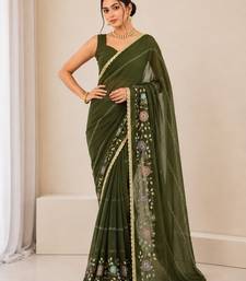 Heavy star georgette beads & lace work saree