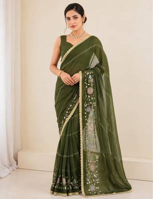 Heavy star georgette beads & lace work saree 3