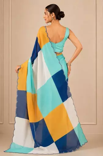 premium heavy chinon silk blend mirror work saree