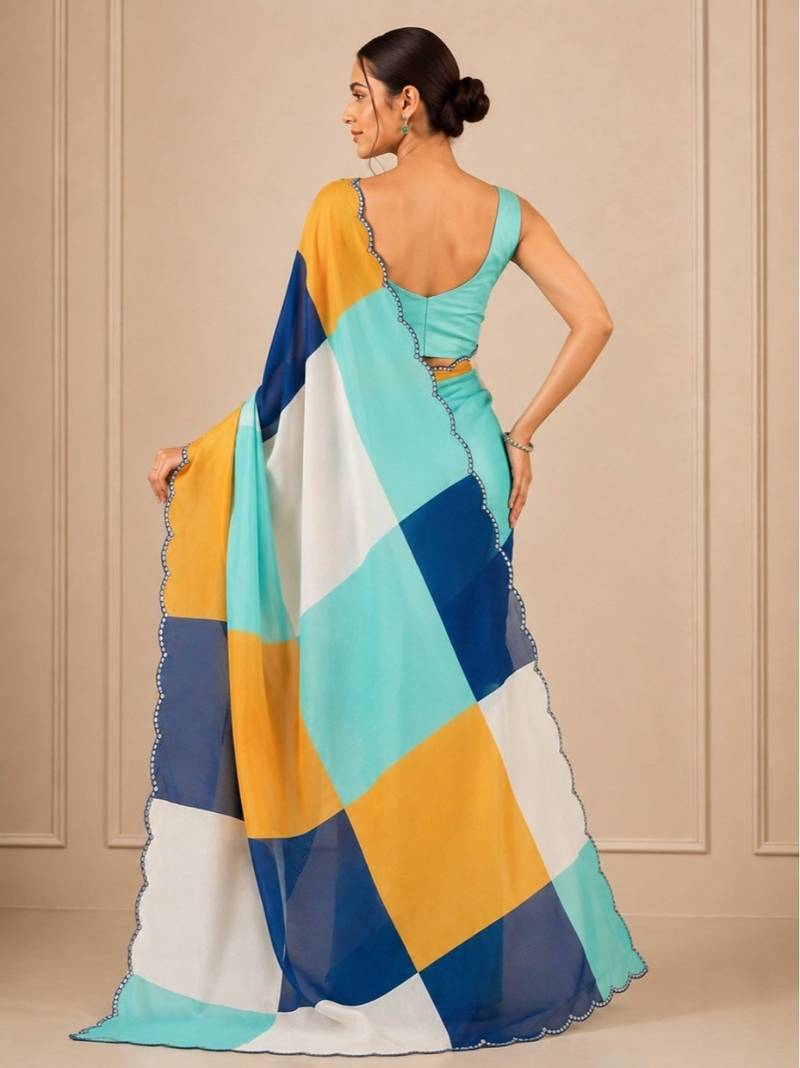 premium heavy chinon silk blend mirror work saree