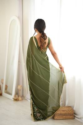 Heavy star georgette beads & lace work saree 4