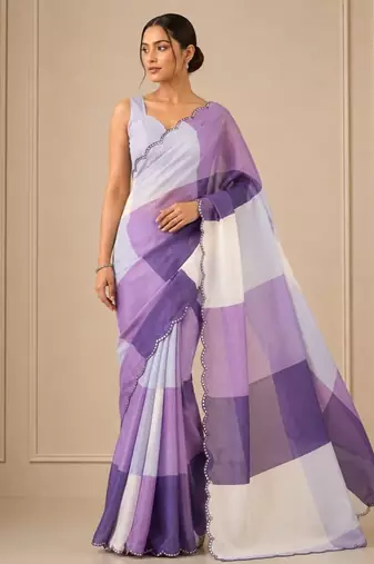premium heavy chinon silk blend mirror work saree