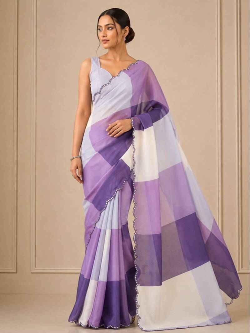 premium heavy chinon silk blend mirror work saree