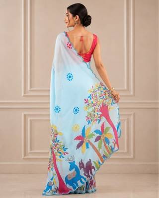 premium heavy chinon silk blend mirror work saree 4