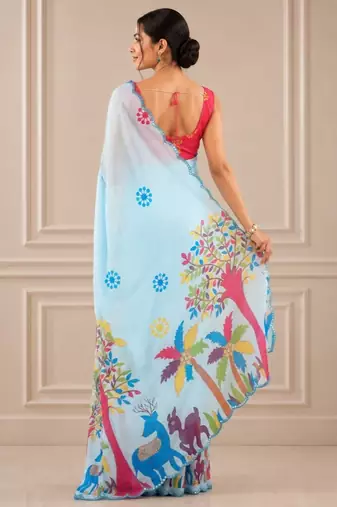 premium heavy chinon silk blend mirror work saree