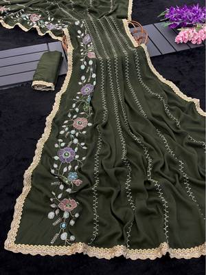 Heavy star georgette beads & lace work saree 5