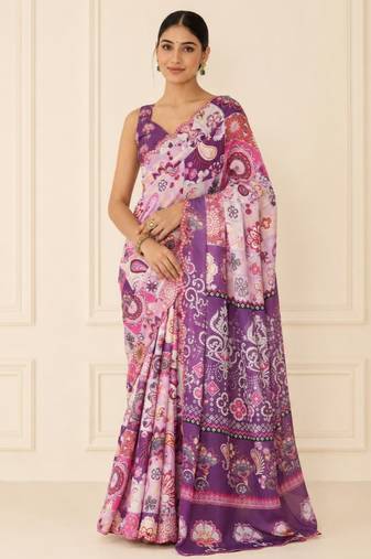 premium heavy chinon silk blend mirror work saree