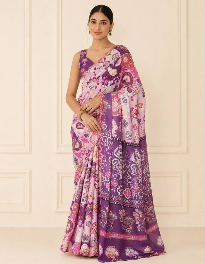 premium heavy chinon silk blend mirror work saree