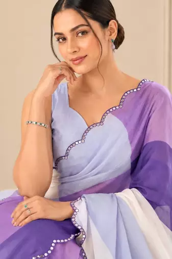 premium heavy chinon silk blend mirror work saree