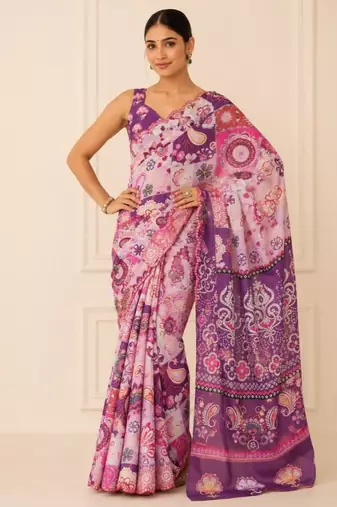 premium heavy chinon silk blend mirror work saree