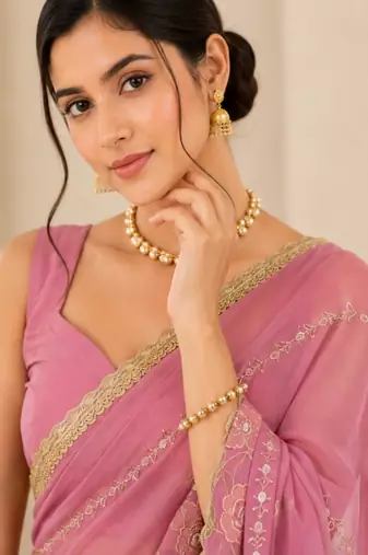 Heavy star georgette beads & lace work saree