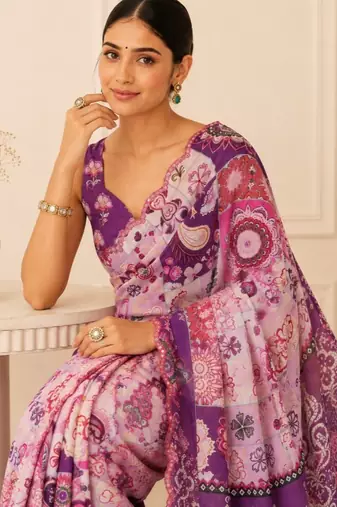 premium heavy chinon silk blend mirror work saree