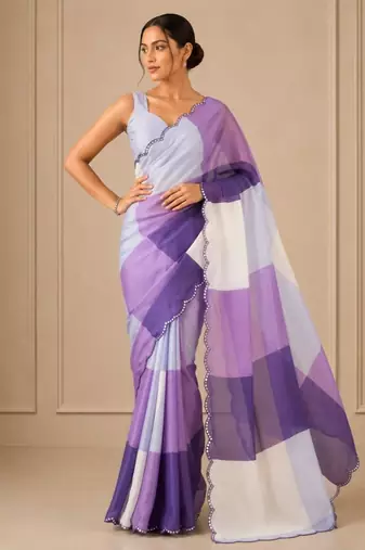 premium heavy chinon silk blend mirror work saree