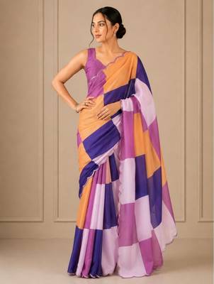 premium heavy chinon silk blend mirror work saree 1