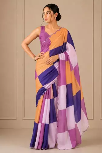 premium heavy chinon silk blend mirror work saree
