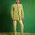 Lime green printed slub silk kurta jacket set