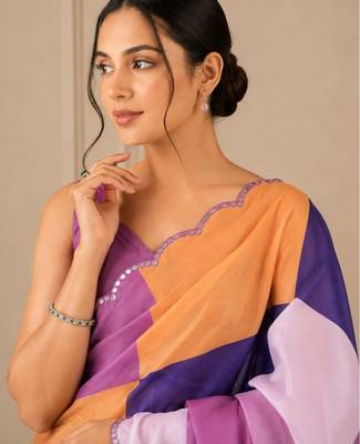 premium heavy chinon silk blend mirror work saree 2