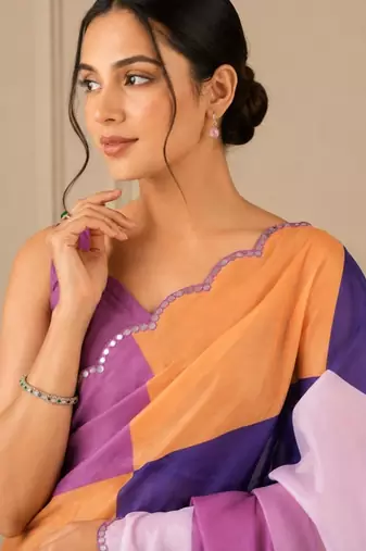 premium heavy chinon silk blend mirror work saree