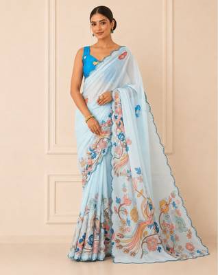 premium heavy chinon silk blend mirror work saree 1