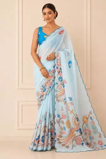premium heavy chinon silk blend mirror work saree