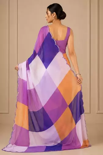 premium heavy chinon silk blend mirror work saree