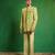 Lime green printed slub silk kurta jacket set