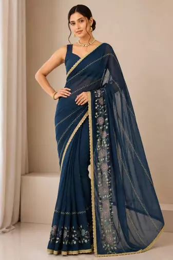 Heavy star georgette beads & lace work saree