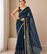 Heavy star georgette beads & lace work saree
