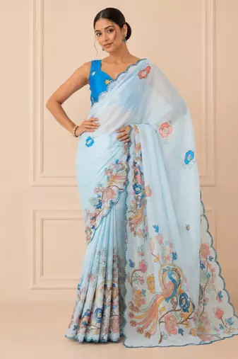 premium heavy chinon silk blend mirror work saree
