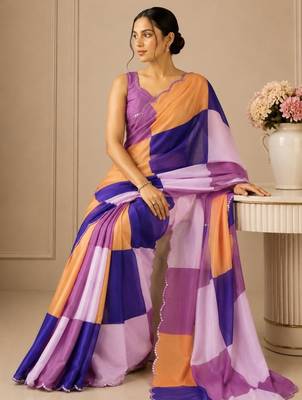 premium heavy chinon silk blend mirror work saree 4