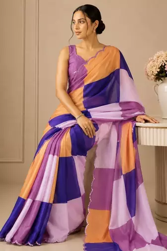 premium heavy chinon silk blend mirror work saree