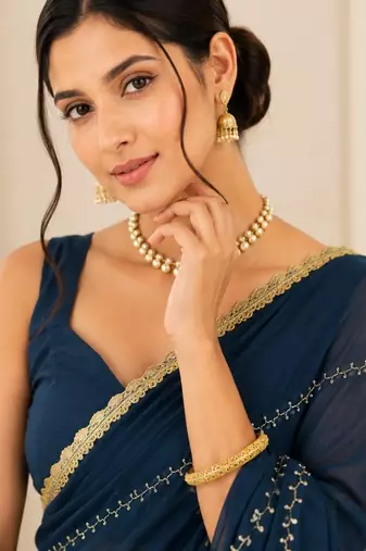 Heavy star georgette beads & lace work saree