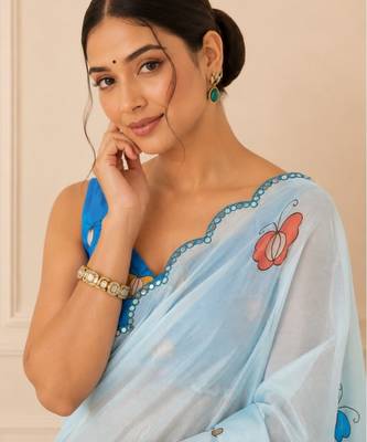 premium heavy chinon silk blend mirror work saree 3