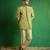 Lime green printed slub silk kurta jacket set