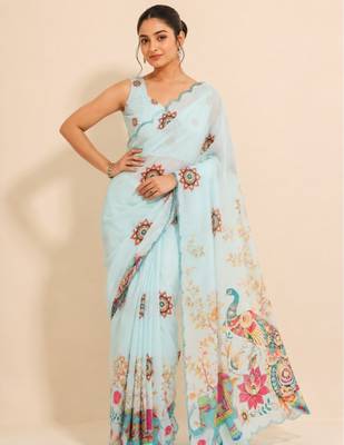 premium heavy chinon silk blend mirror work saree 1