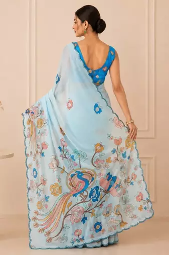 premium heavy chinon silk blend mirror work saree