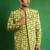 Lime green printed slub silk kurta jacket set
